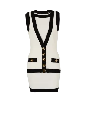 Abito in maglia bicolore con gilet trompe-l’œil