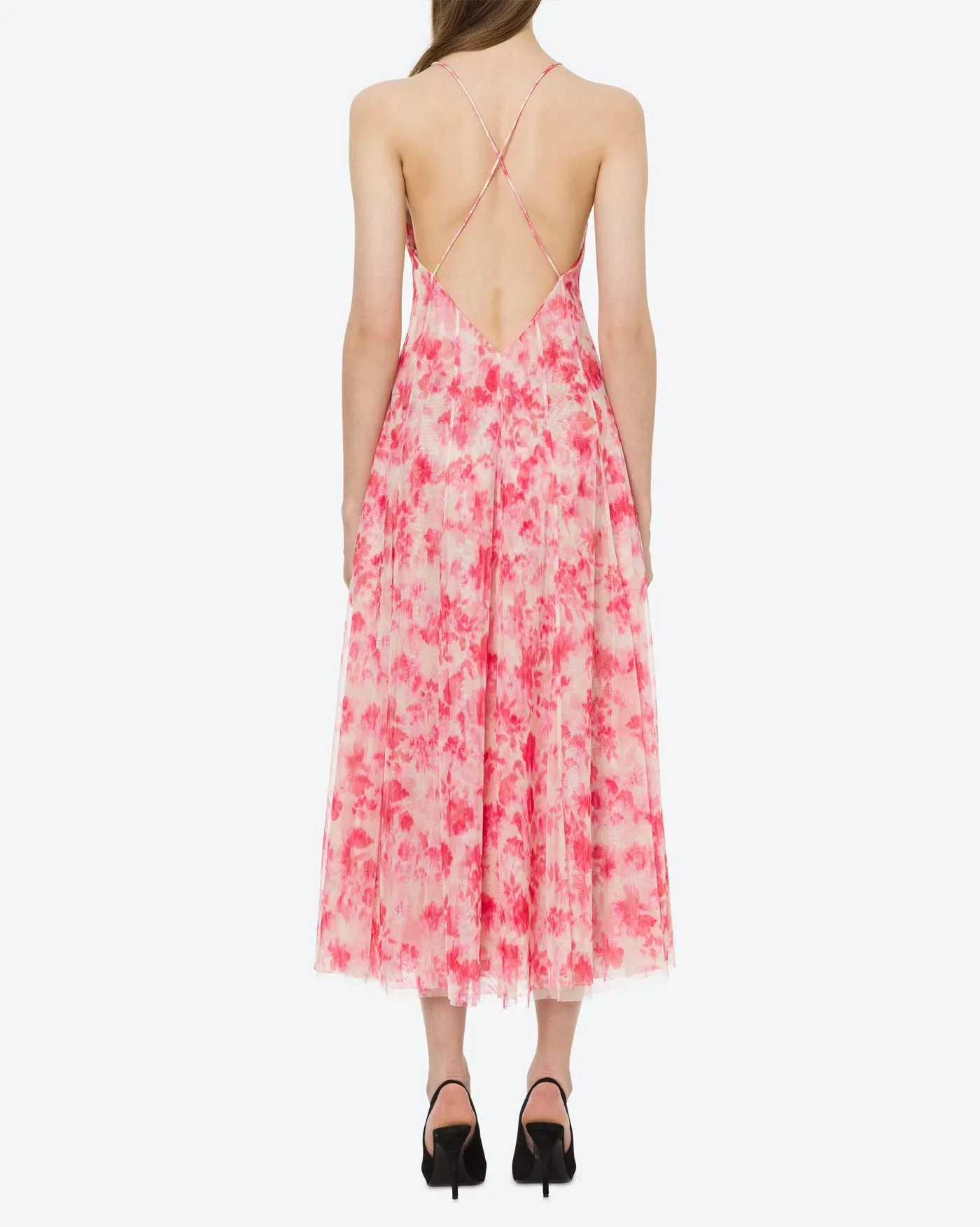 Abito tulle floreale rosa avorio