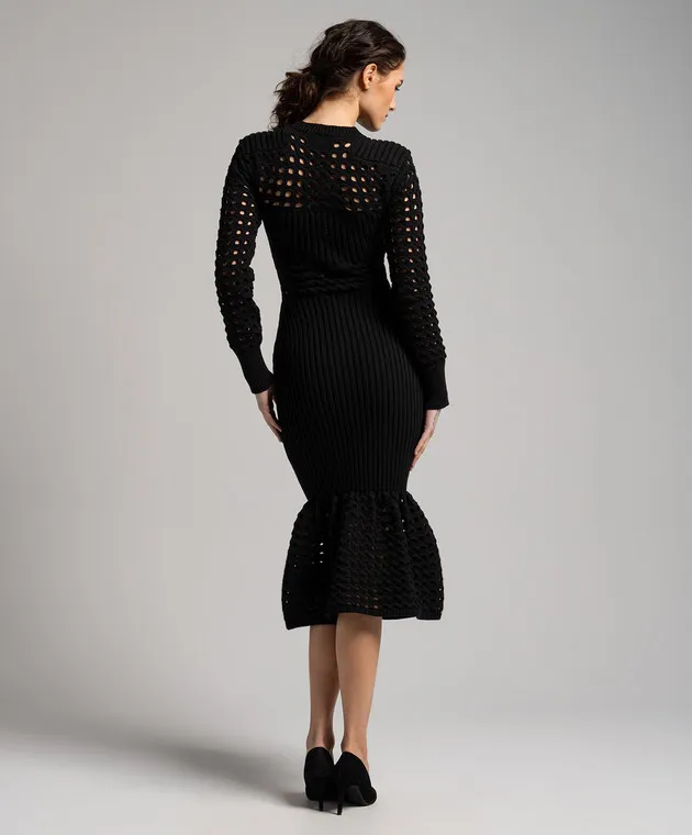 Alexander McQueen Abito midi nero traforato 780455Q1A8M
