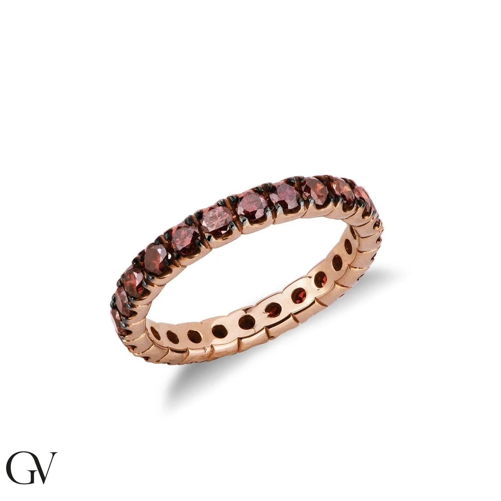 Anello Eternity a griffe brunite in Oro Rosa 18k con Diamanti Cognac