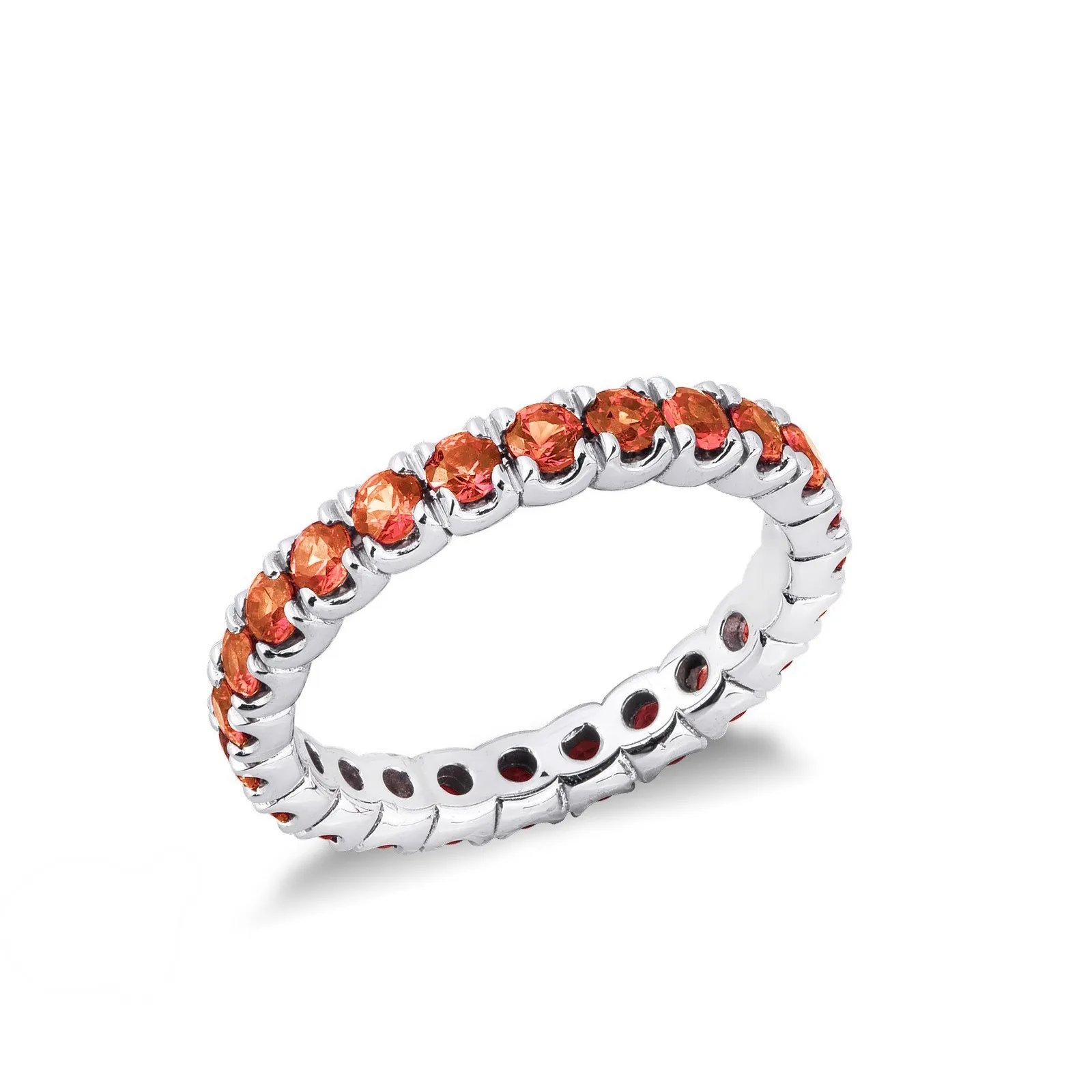 Anello Eternity a griffe in Oro Bianco 18k con Zaffiri Orange