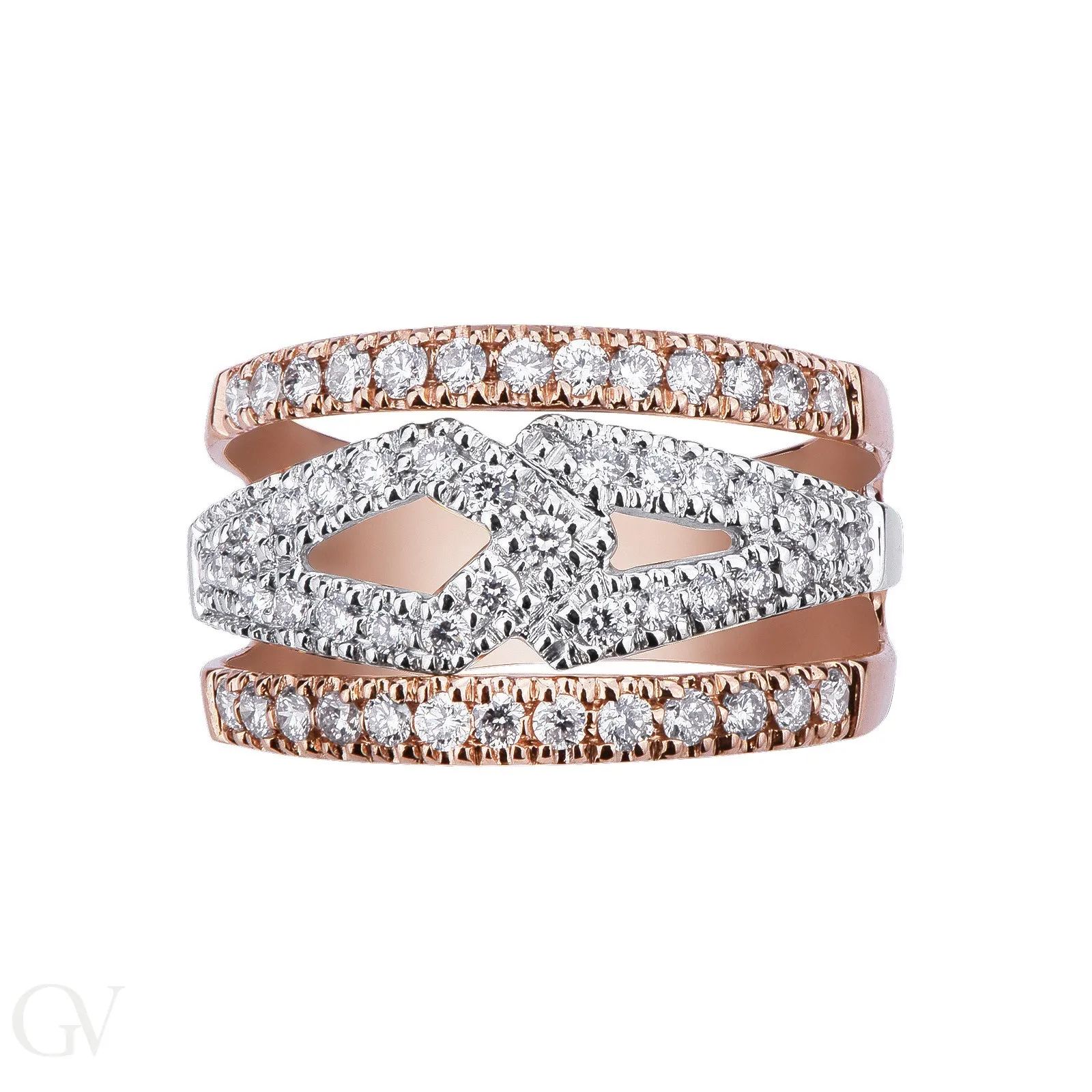 Anello in oro bianco e rosa 18k con diamanti.