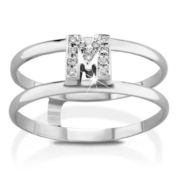 Anello VERA in oro bianco 18kt e iniziale M con diamanti naturali