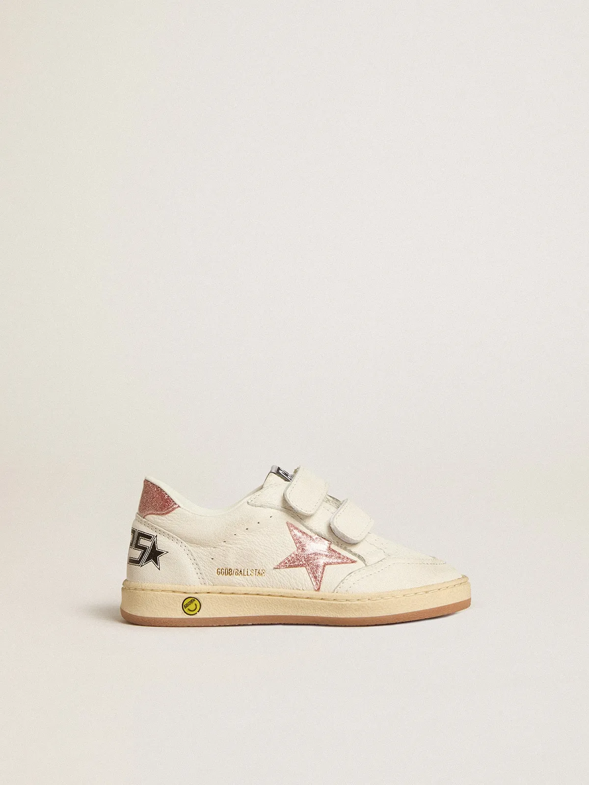 Ball Star Junior in nappa con stella e talloncino in glitter rosa pesca