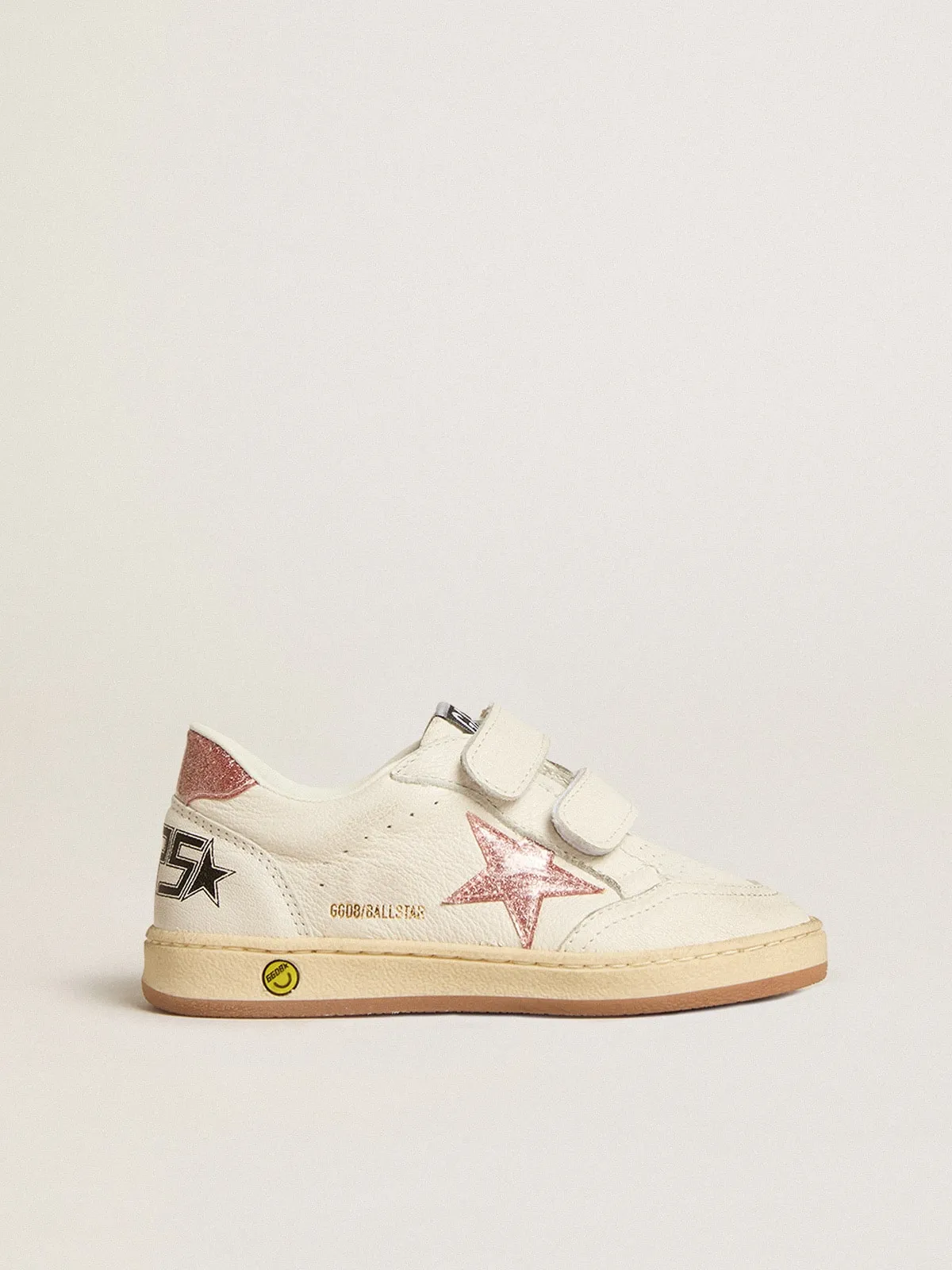 Ball Star Young in nappa con stella e talloncino in glitter rosa pesca