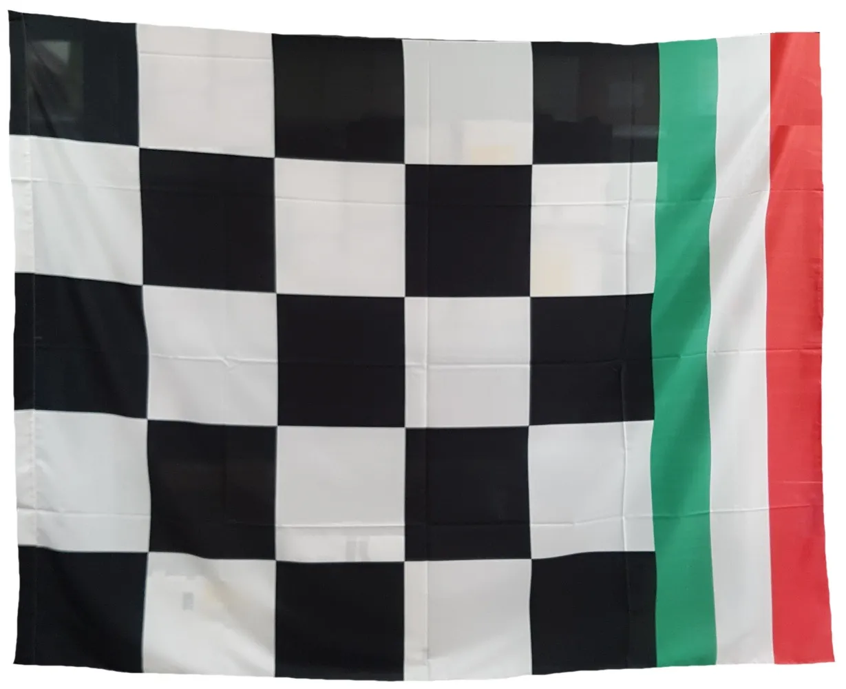 Bandiera a scacchi bianco nero con tricolore 140x190 cm  PS 06296