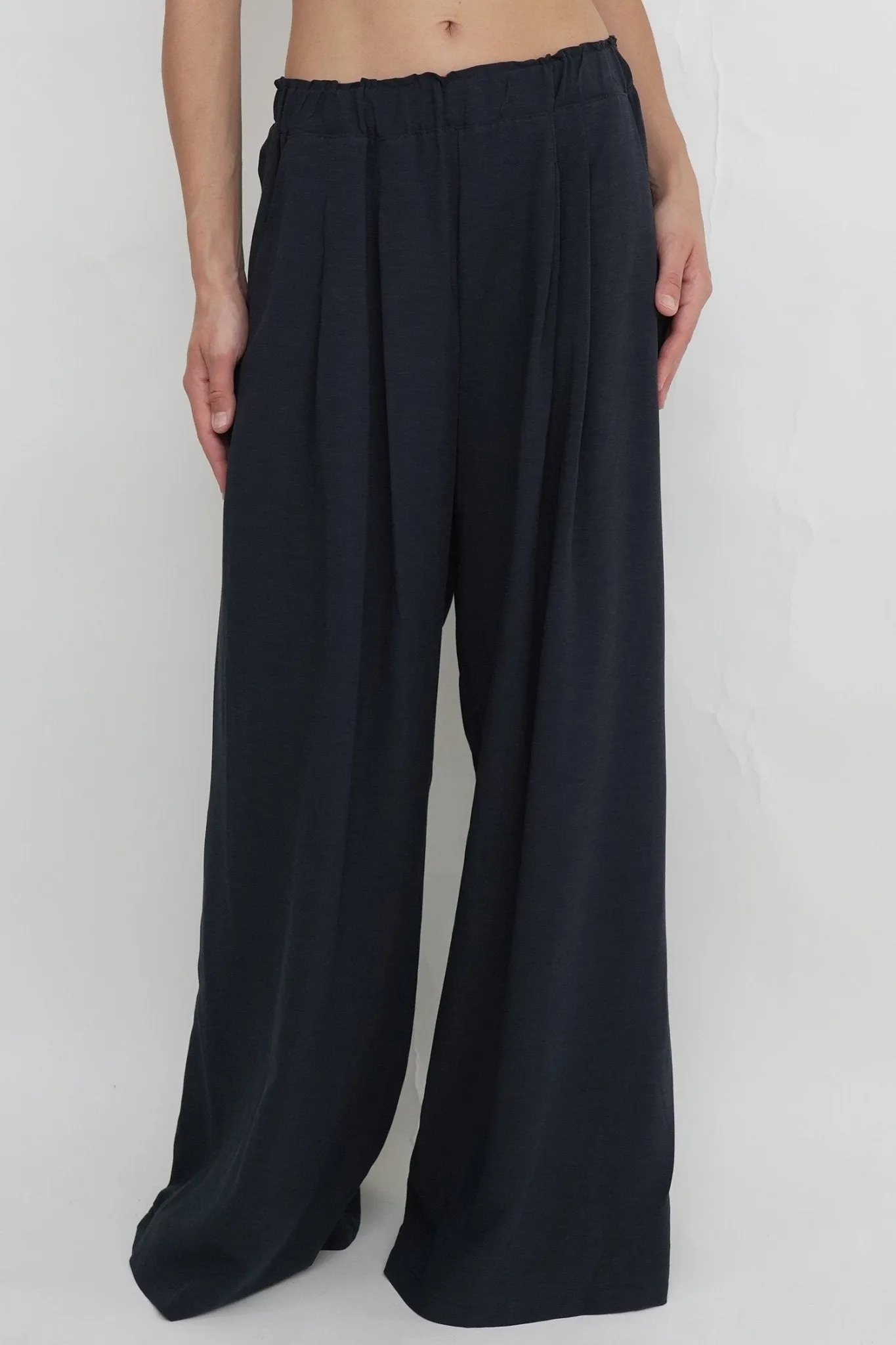 Bulier-pantalone palazzo viscosa-lino - Blu notte