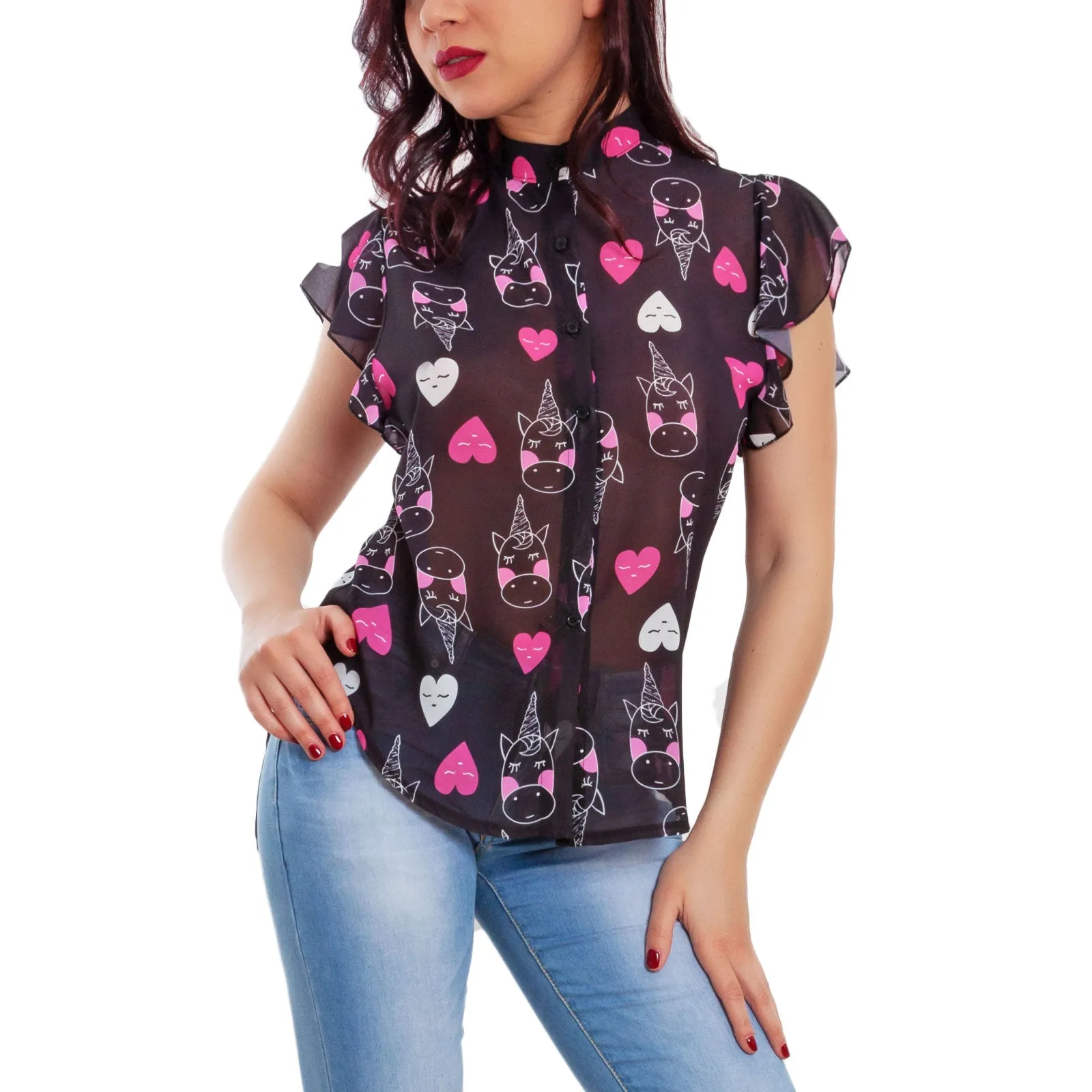 Camicia donna unicorno cuori VB-1581