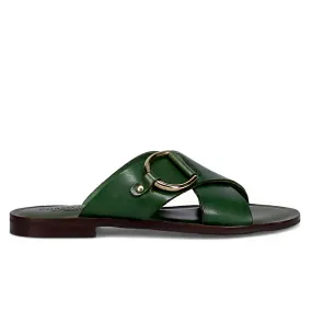 Ciabatta da donna Corso Roma 9 verde in pelle con fasce incrociate