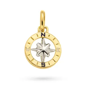 Ciondolo Rosa dei Venti in oro bianco e giallo 18kt e smalti Ø 1,2cm