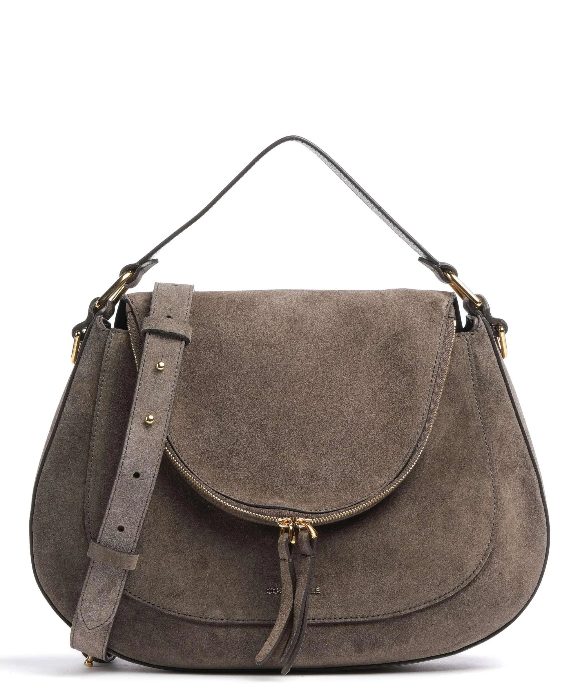  Coccinelle Sole Suede Borsa hobo pelle bovina ruvida marrone scuro  