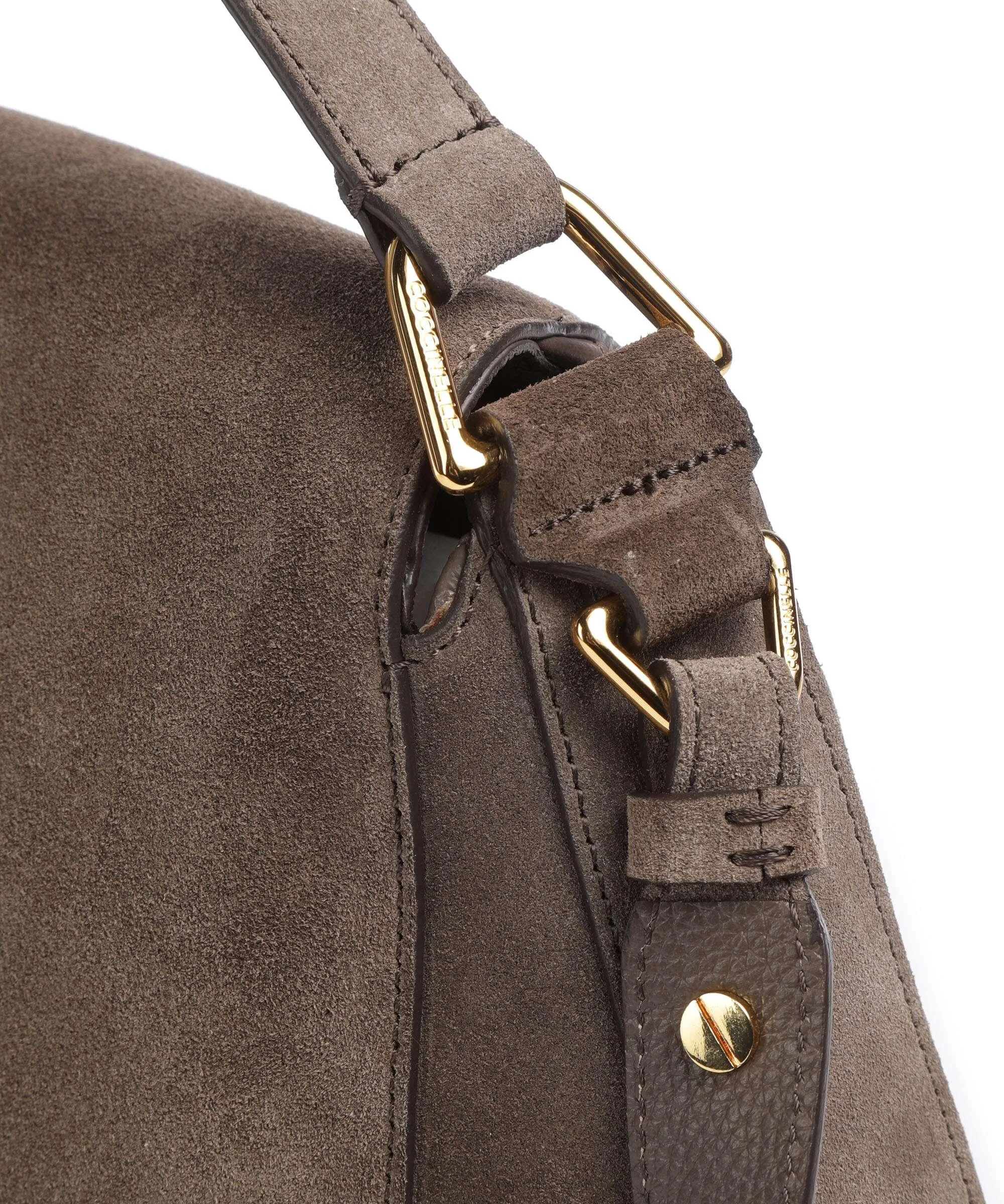  Coccinelle Sole Suede Borsa hobo pelle bovina ruvida marrone scuro  