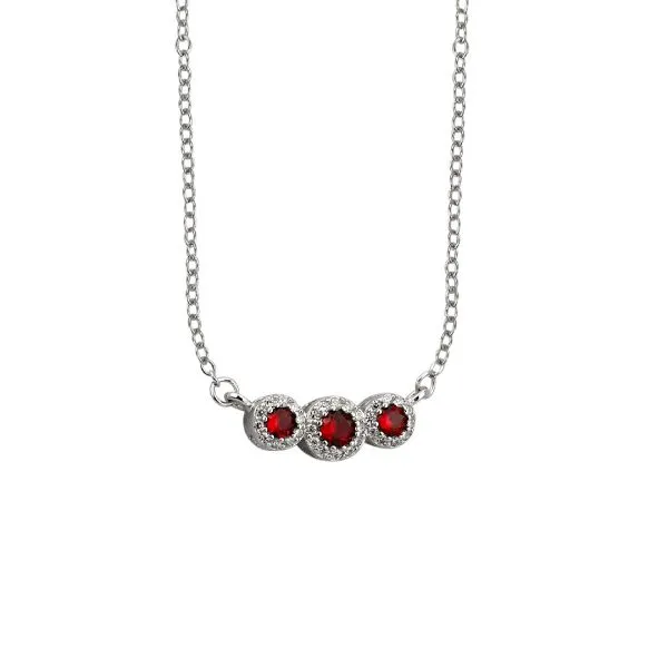 Collana a tre cestelli di zirconi rosso rubino    