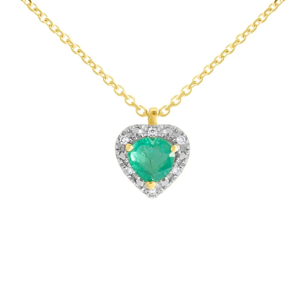 Collana Cuore Charlotte Oro Giallo 375/1000 Maglia Forzatina Smeraldo 0,18 ct Diamante Bianco 0,016 ct 40 + 2 cm 1419022