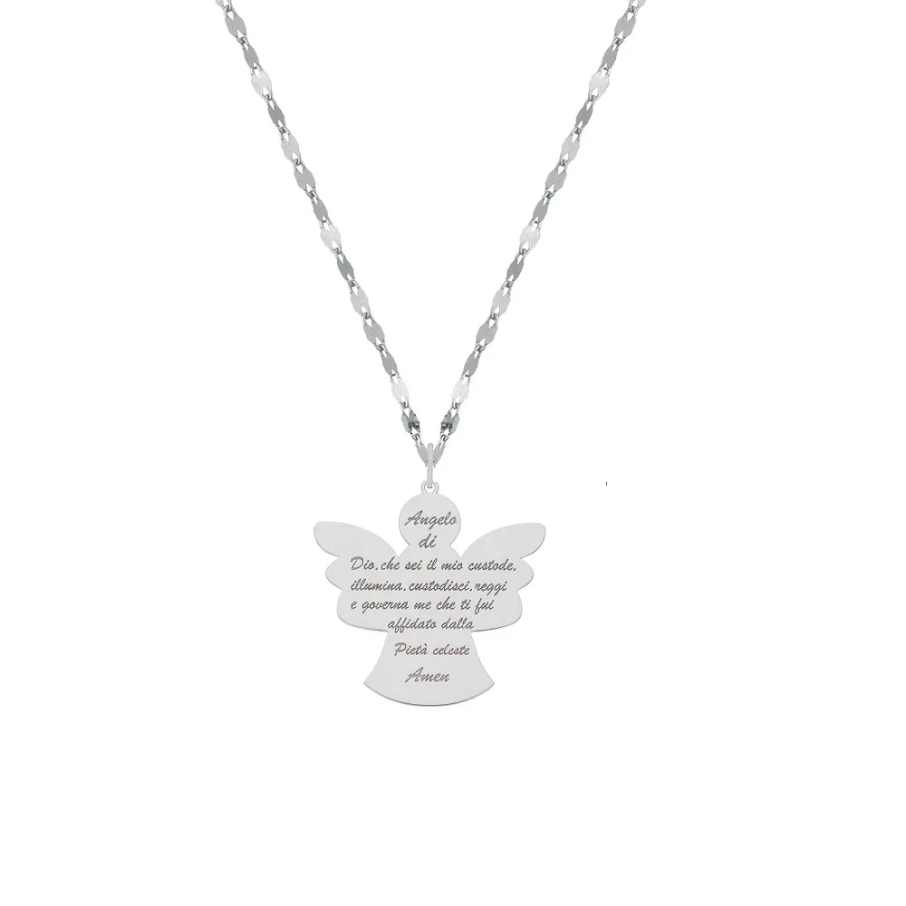 Collana Donna Angelo con Preghiera Oro Bianco 18kt