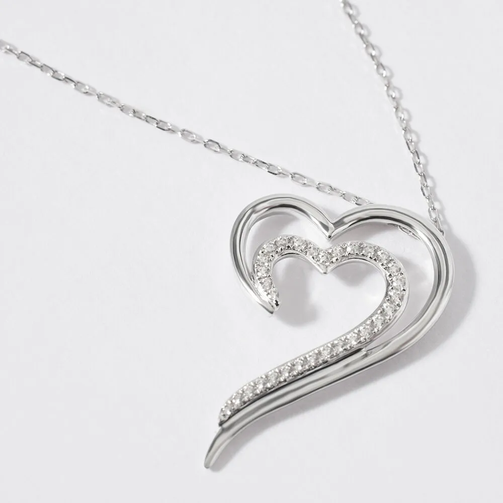 Collana Doppio Cuore Claire Oro Bianco 375/1000 Maglia Forzatina Rotonda Cubic Zirconia Bianco 40 + 2 cm 1413022