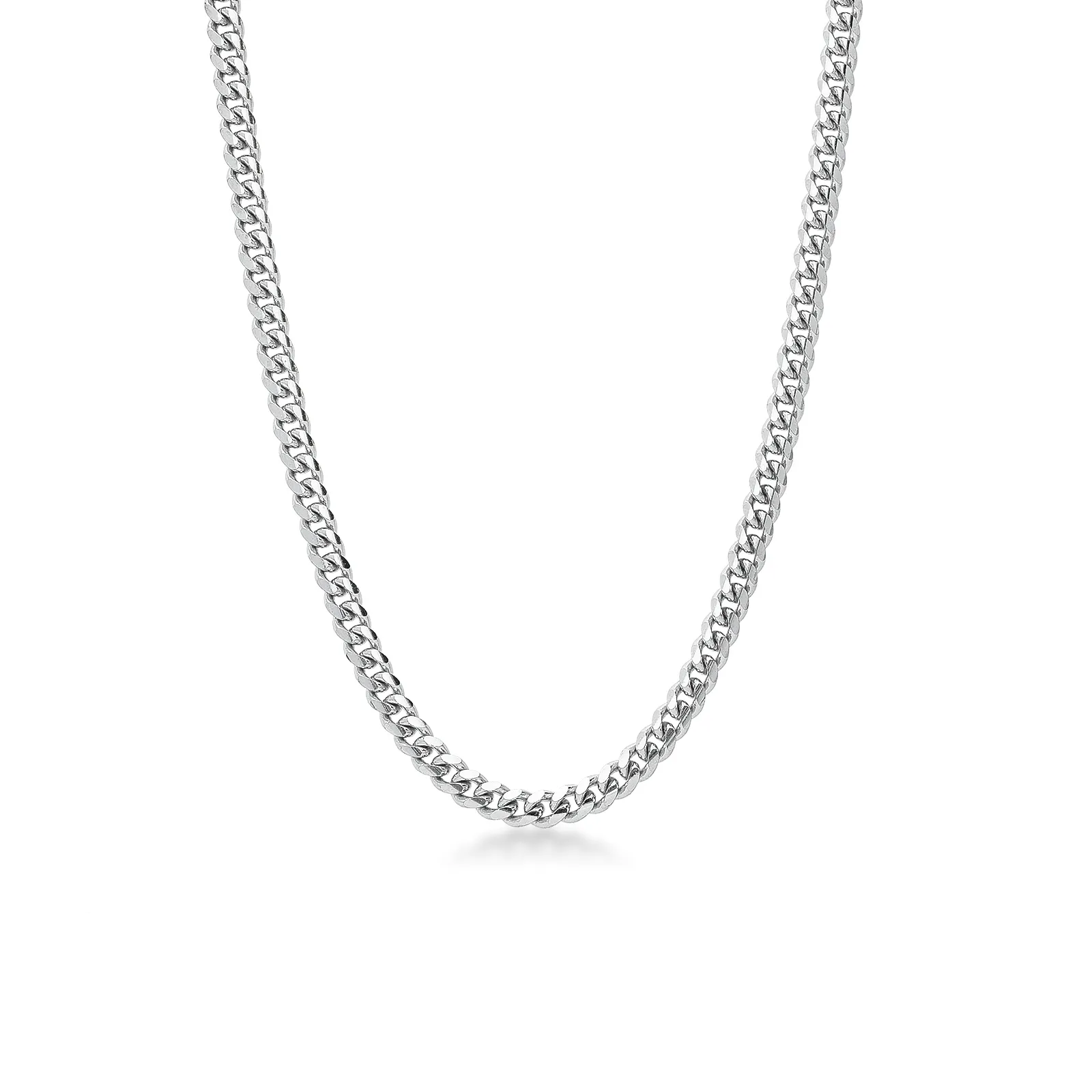 Collana in oro bianco 18k a maglia groumette piatta, cm 60.