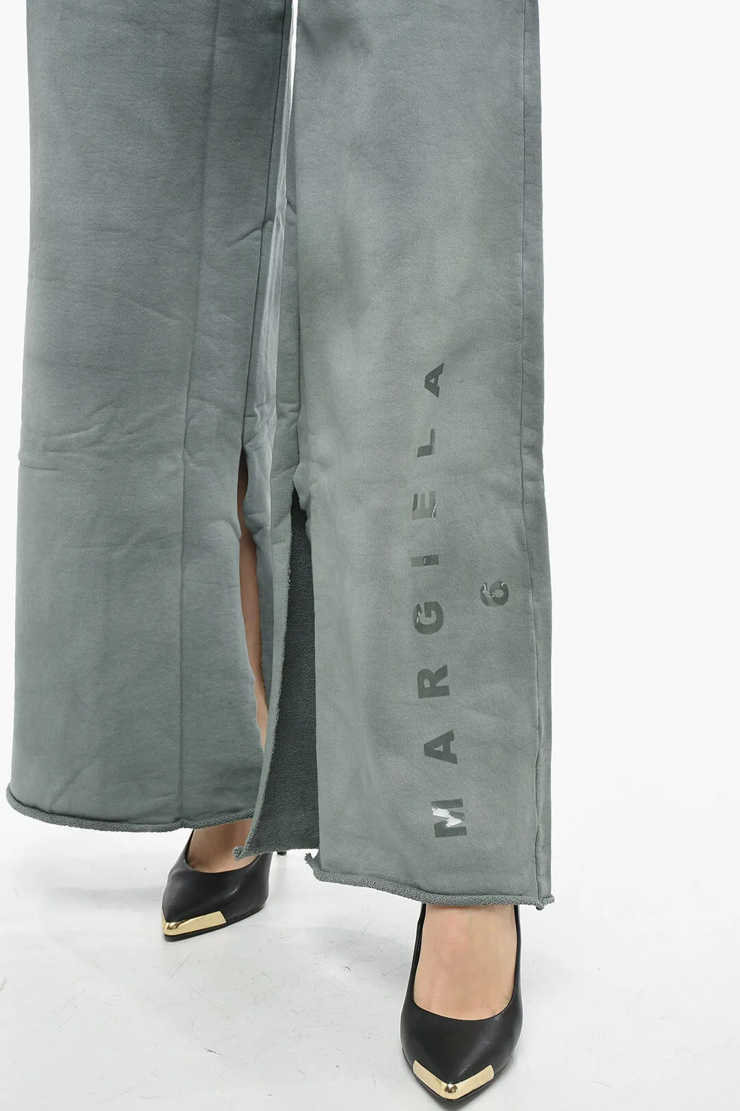 MM6 Joggers Palazzo in Cotone Garzato con Fondo Aperto
