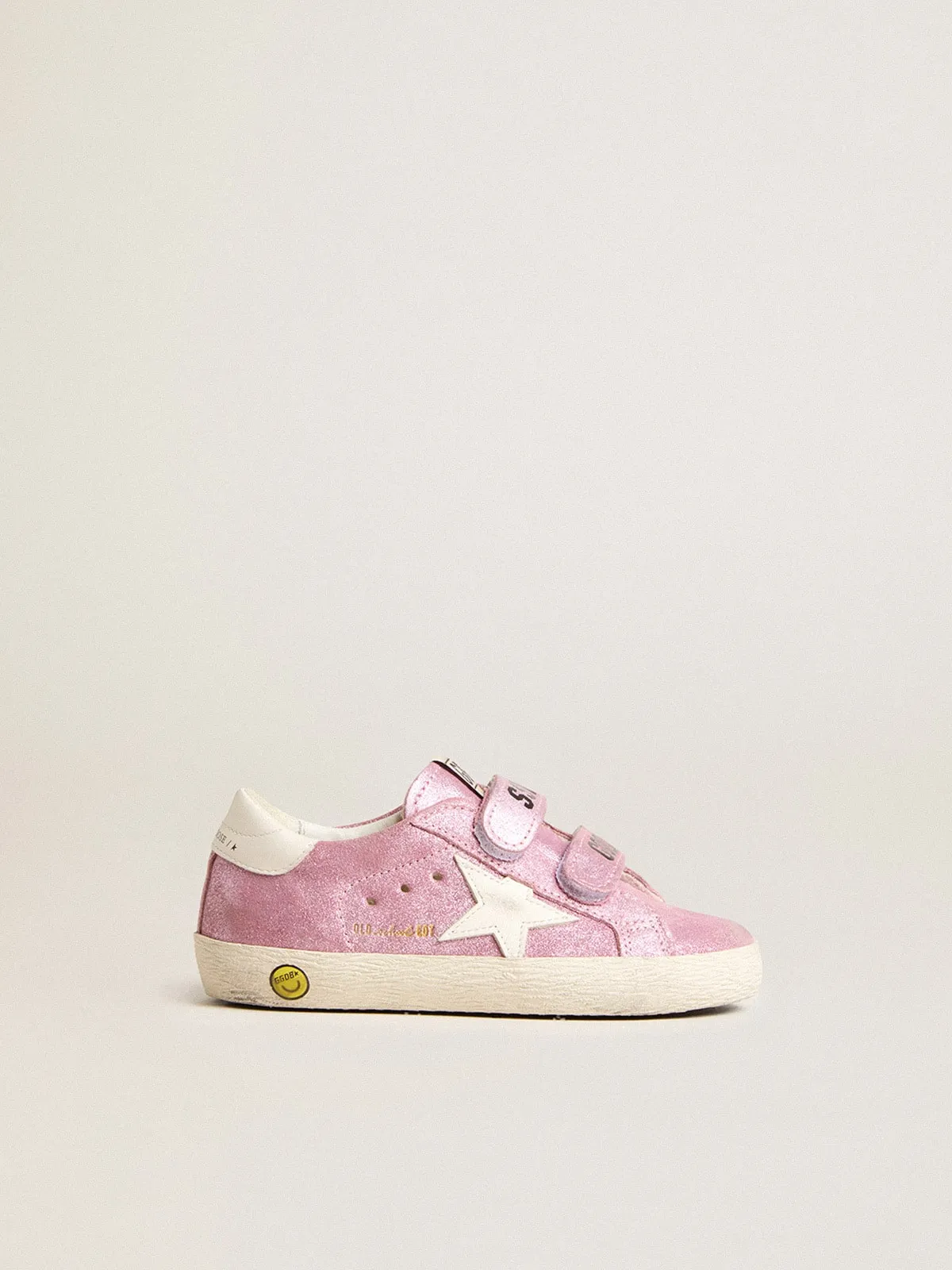 Old School Junior in suede laminata rosa con stella e talloncino in pelle bianca
