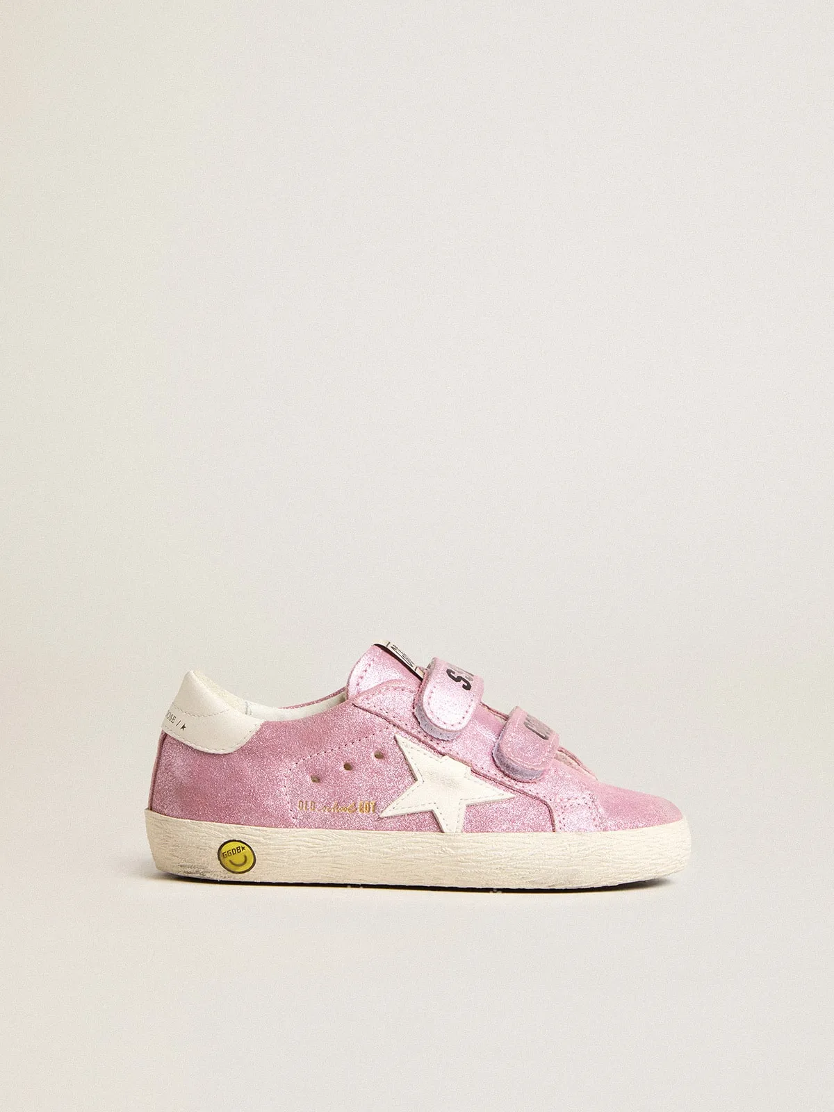 Old School Young in suede laminata rosa con stella e talloncino in pelle bianca