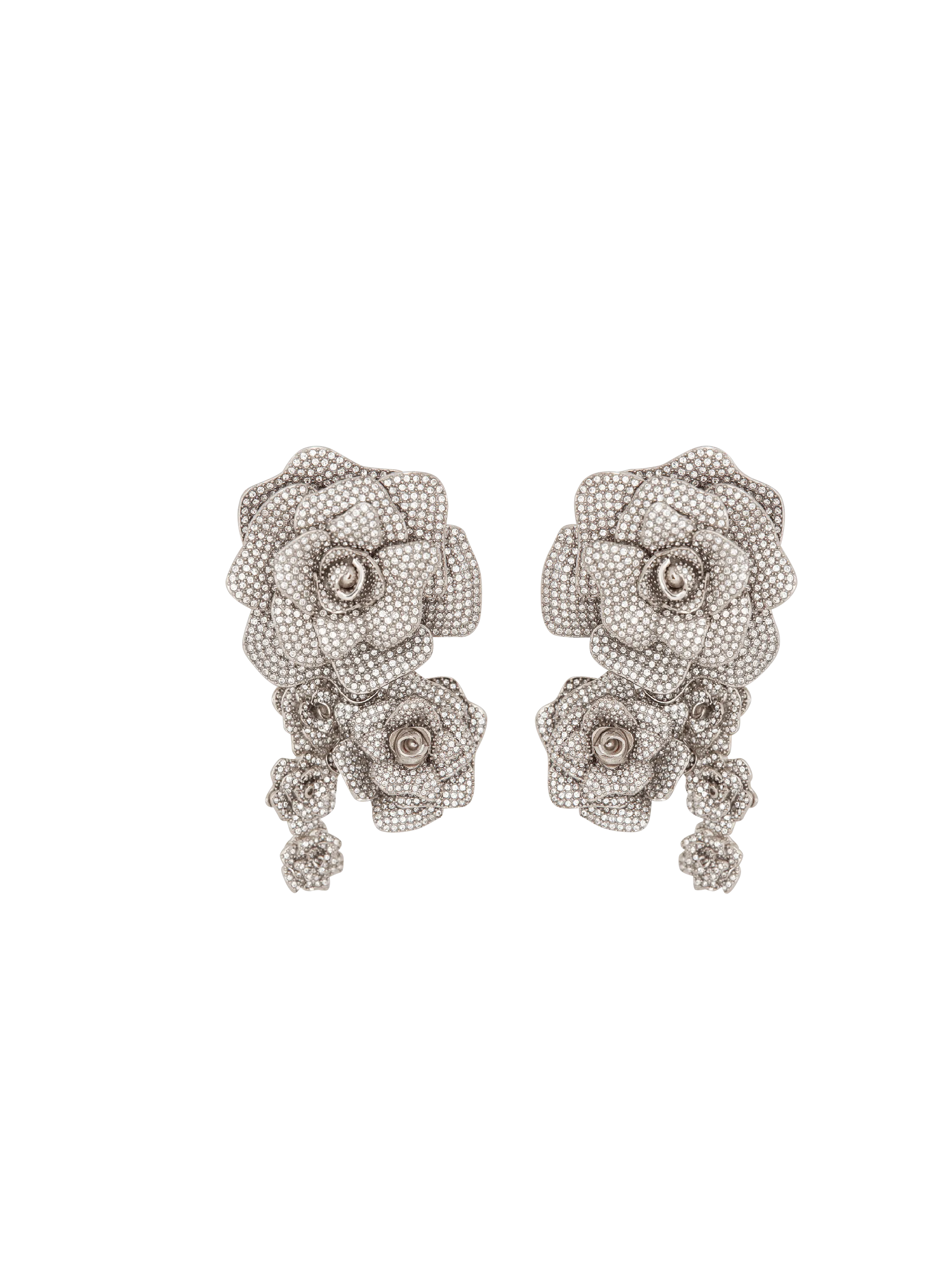 Orecchini a rosa in palladio tempestati di cristalli