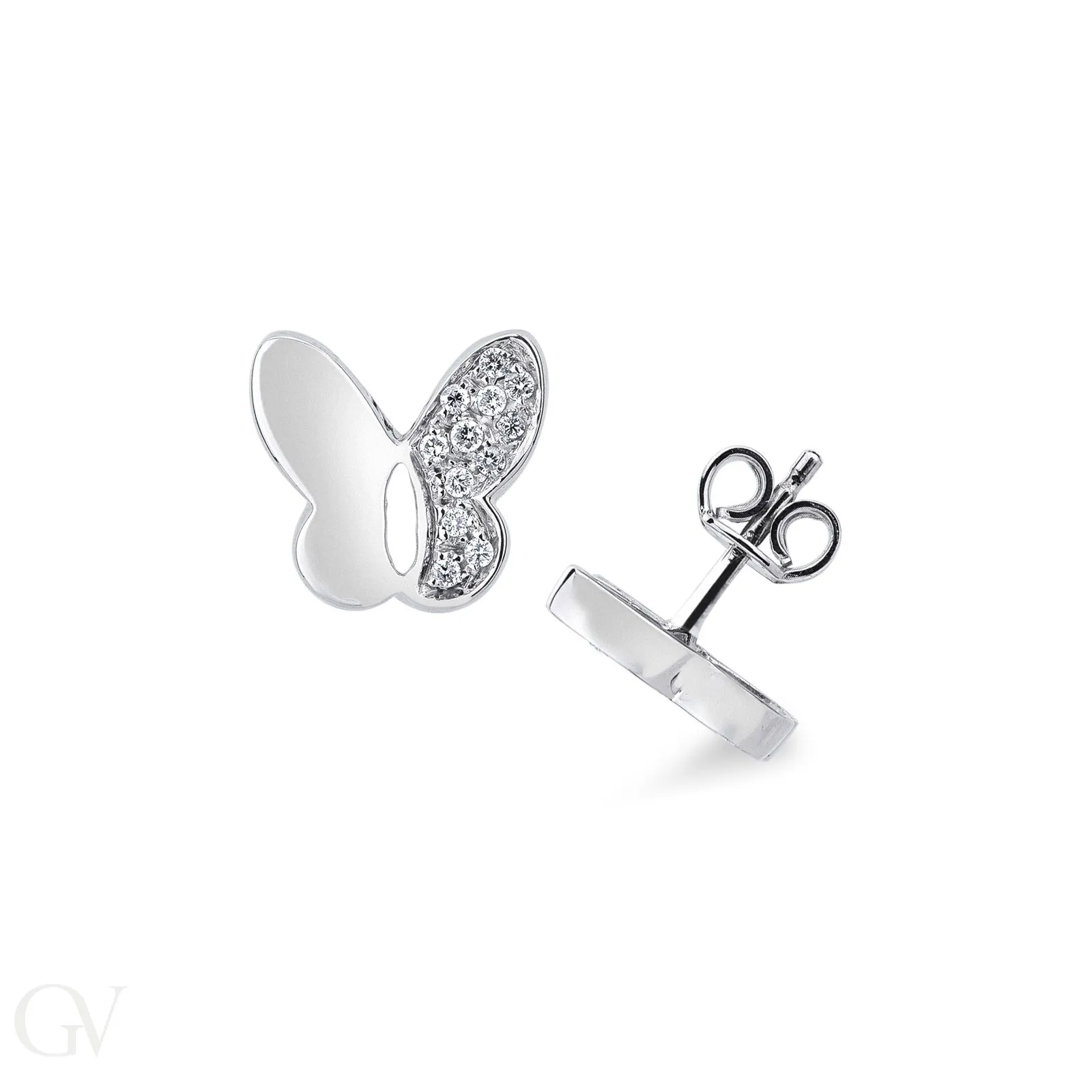 Orecchini in oro bianco 18k a farfalla con diamanti, 1,2 cm circa