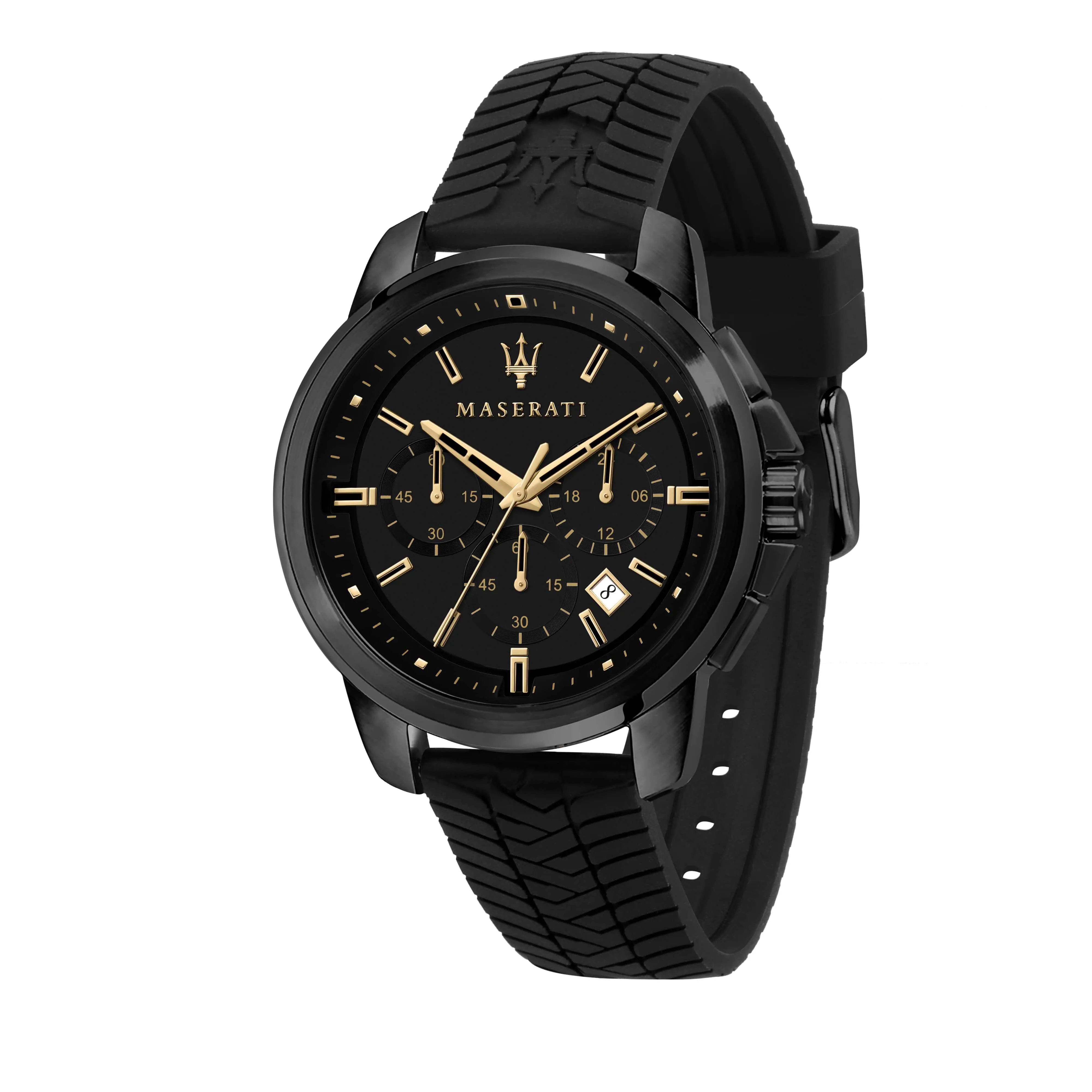 Orologio Al Quarzo Maserati Successo R8871621011 Cronografo Cassa Rotonda Acciaio Nero 44 mm Quadrante Nero Cinturino Silicone N