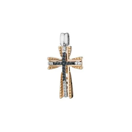 Pendente croce Kawagoe in oro giallo 18k con diamanti naturali e diamanti neri
