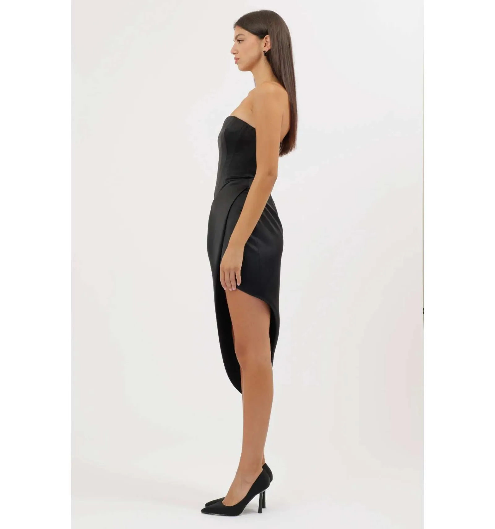 SILENCE LIMITED donna abito BUSTIER NERO in raso