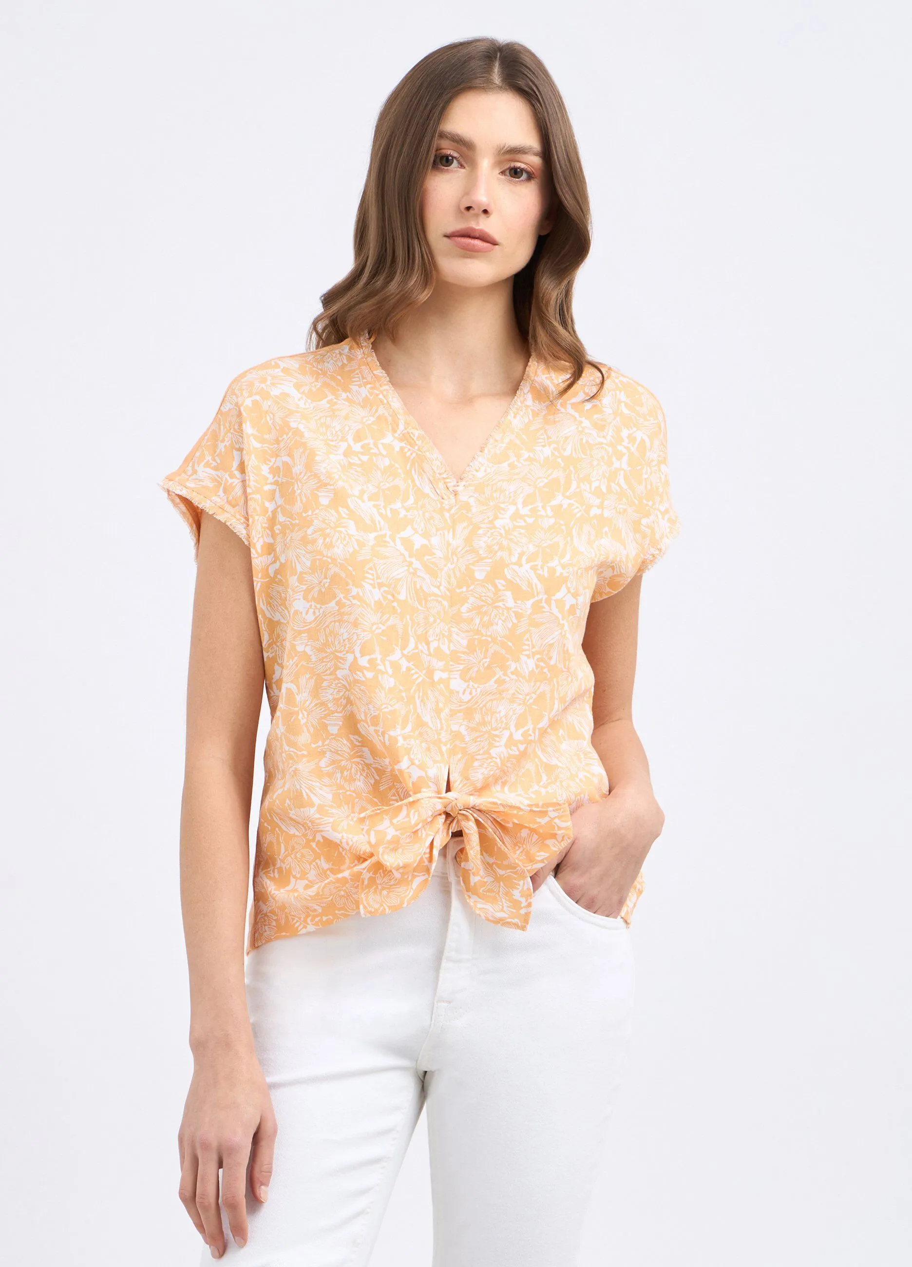 T-shirt in misto lino con stampa donna