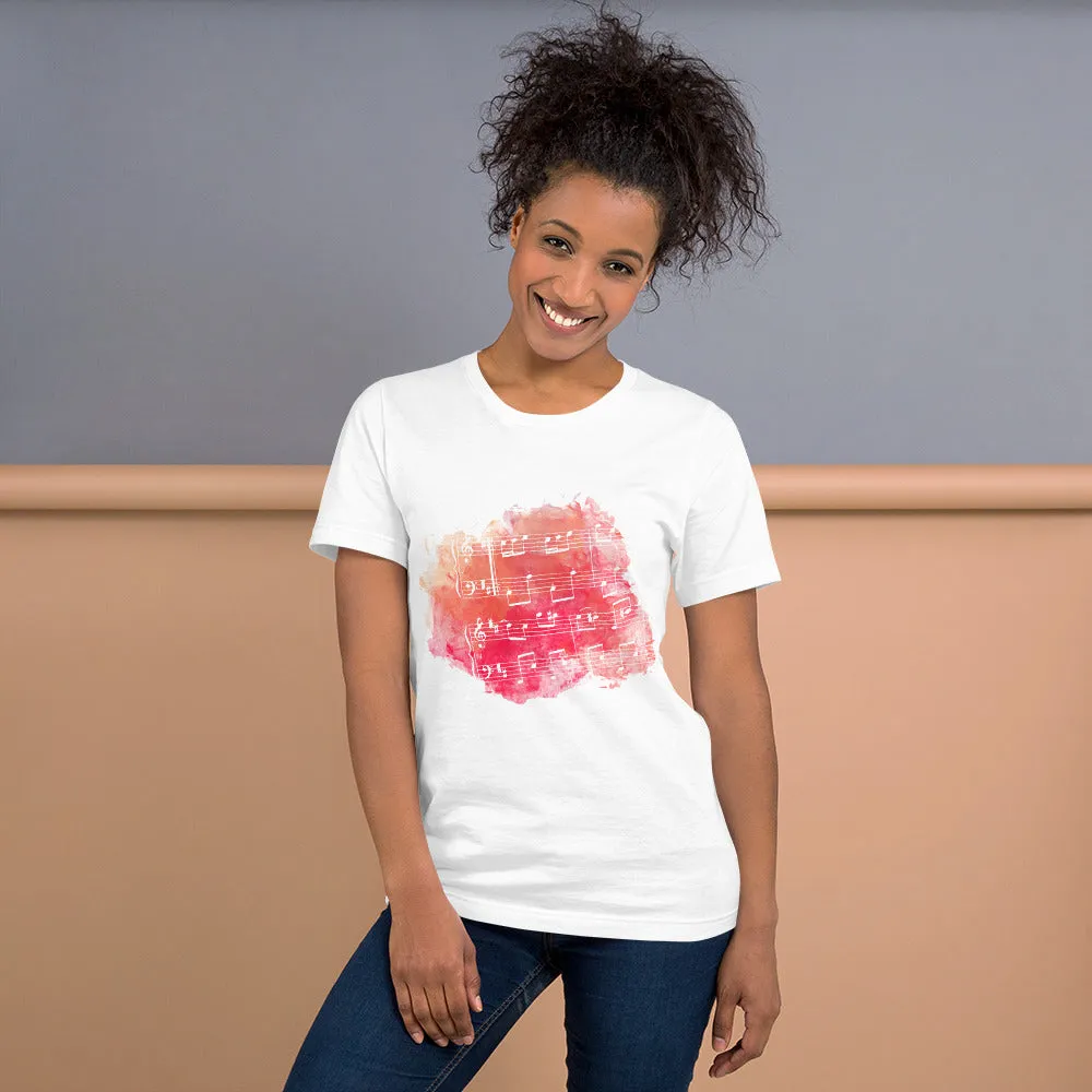 T-shirt unisex con spartito musicale rosso