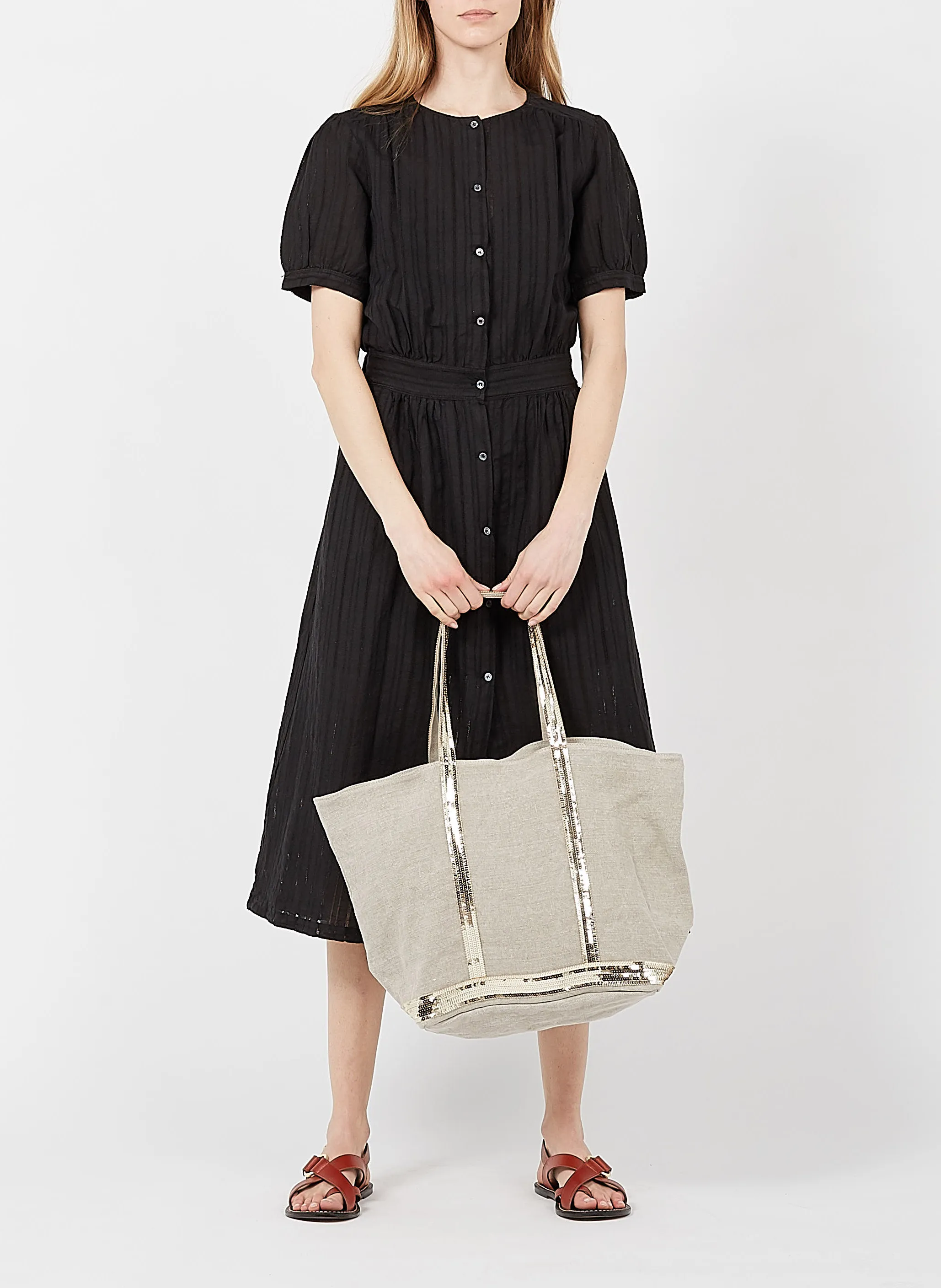 VANESSA BRUNO   Shopping bag in lino con paillettes | Beige